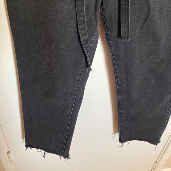REDIAL- Paper-bag waisted raw hem cut-off jeans- faded black/grey- Size 12 - Picture 5 of 11